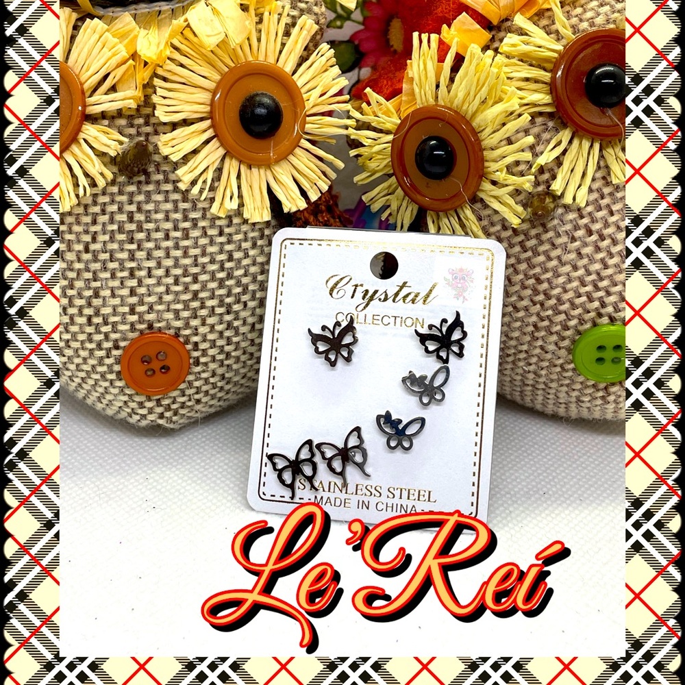 Stainless Steel 3 pack Butterfly Stud Earrings